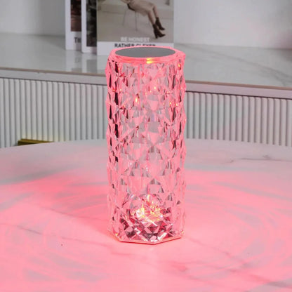 Crystal Table Lamp - Faceted Cylinder Light with Pattern Projection